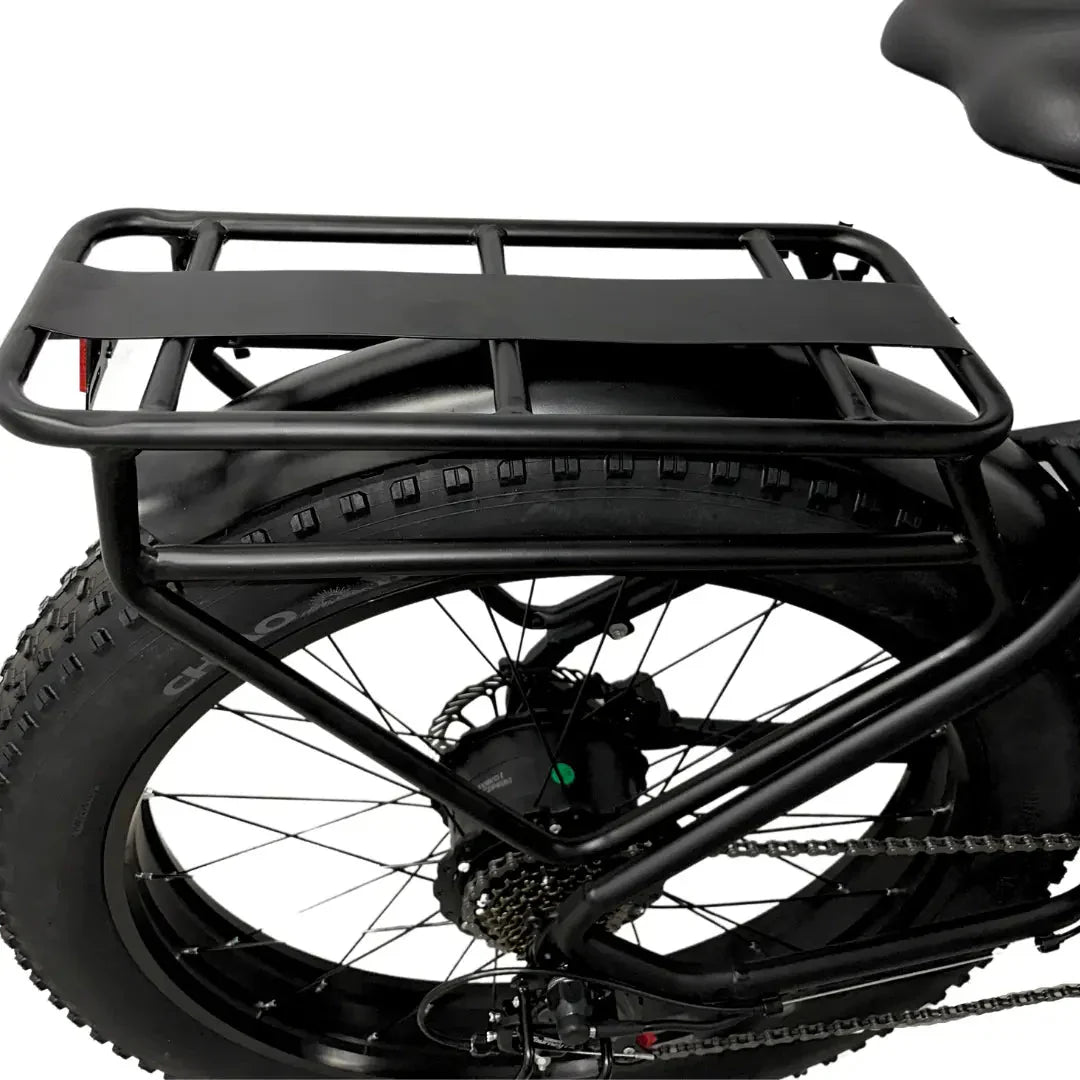 E-MOVEMENT Raven Long Range Fat Tyre Step Through Electric Bike 500W rack