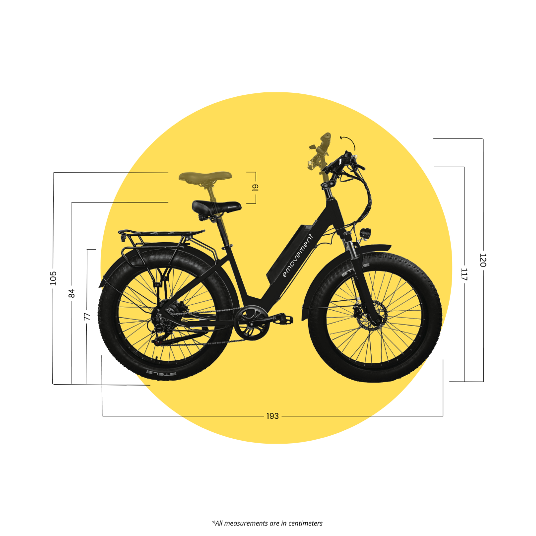 E-MOVEMENT ARIES Fat Tyre eMTB Mountain eBike 500W Sizing