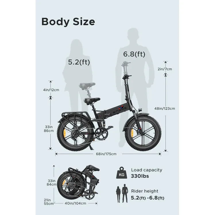 Powered Pedals | ENGWE ENGINE PRO UF Folding Fat Tyre 750W eBike sizing