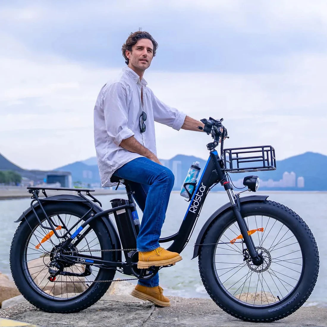 Ridstar MN26 Step-Through Electric Bike with rider