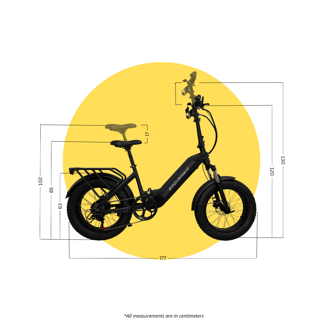 E-MOVEMENT Raven Long Range Fat Tyre Step Through Electric Bike 250W sizing