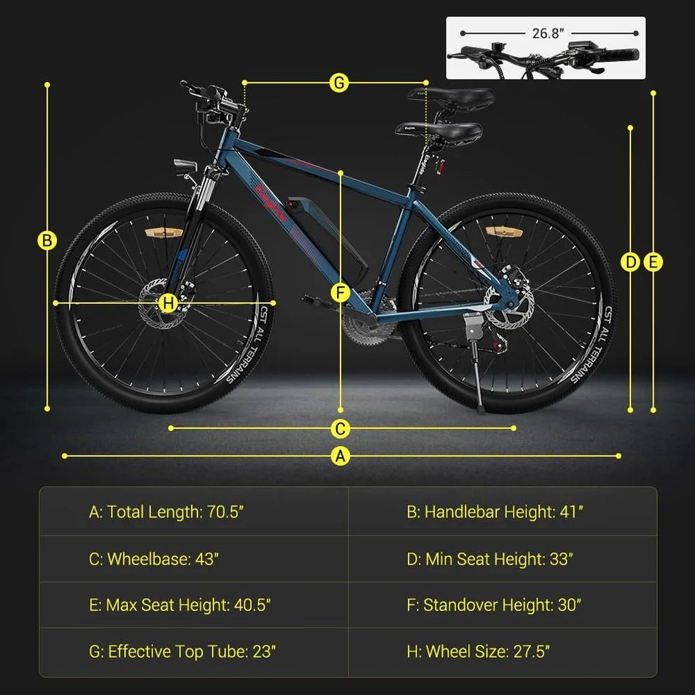 Eleglide M1 Electric Mountain Bike 250W Blue Sizing